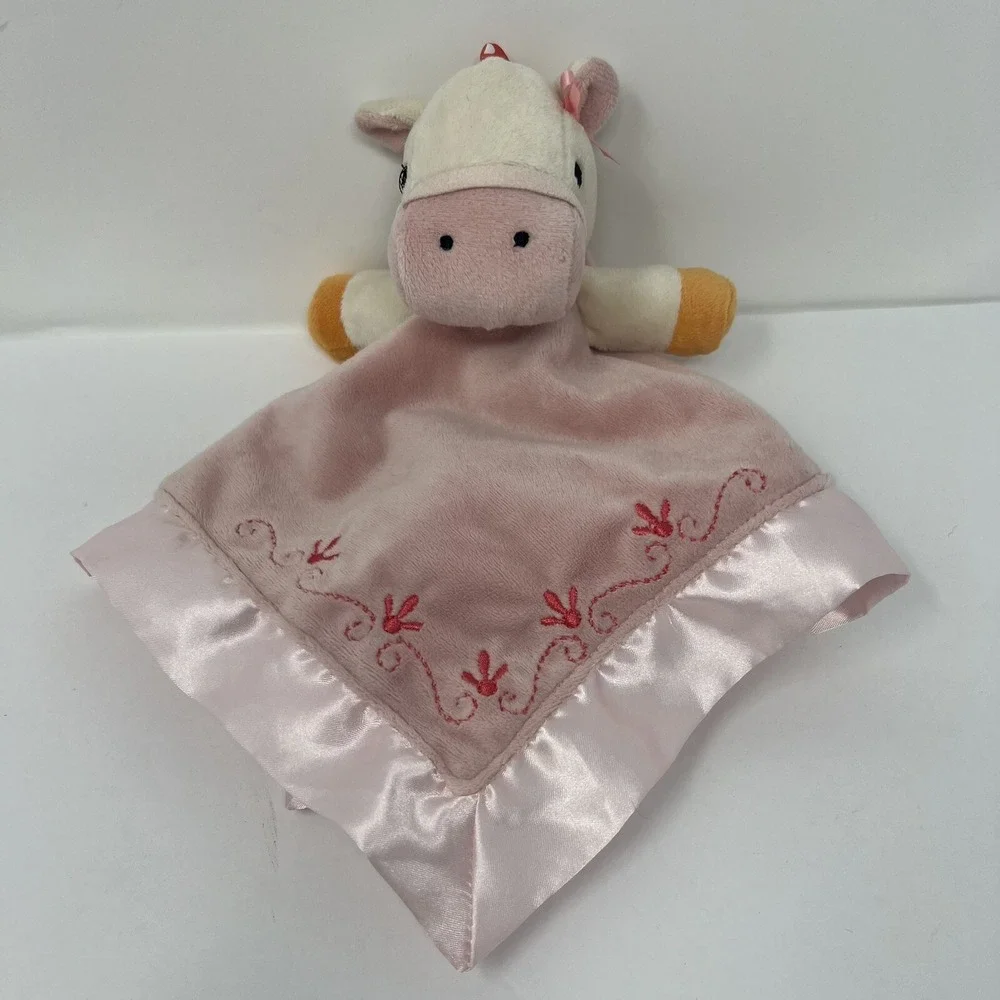 Nurture Security Lovey Pink Cow Plush Stuffed‎ Animal Soft Satin lovies 13 x 14